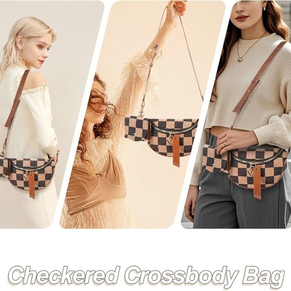 Stylish Checkerboard Crossbody Bag for Women - Spacious Fanny Pack with Pouches - Picture 6 of 6